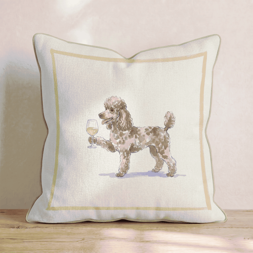White Wine Poodle Throw Pillow - Hillcroft Home