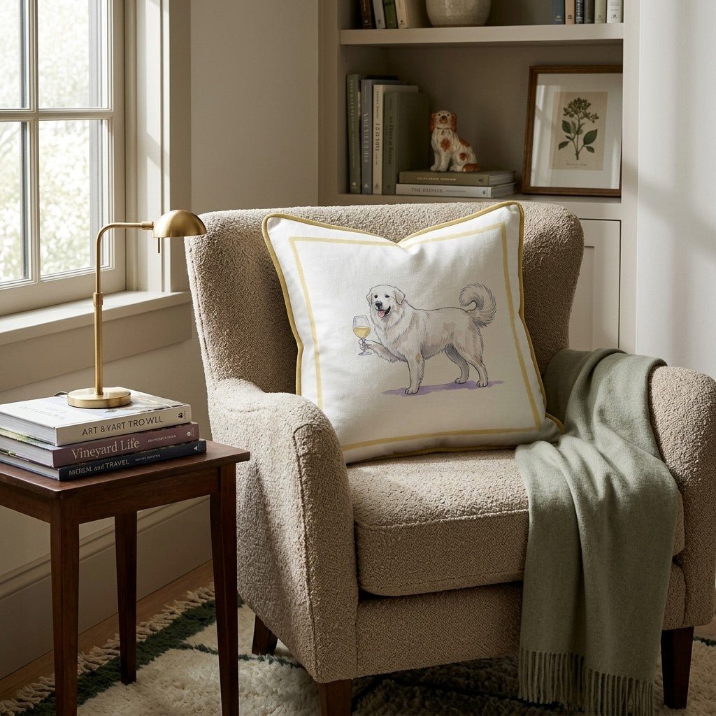 White Wine Pyrenees Throw Pillow - Hillcroft Home