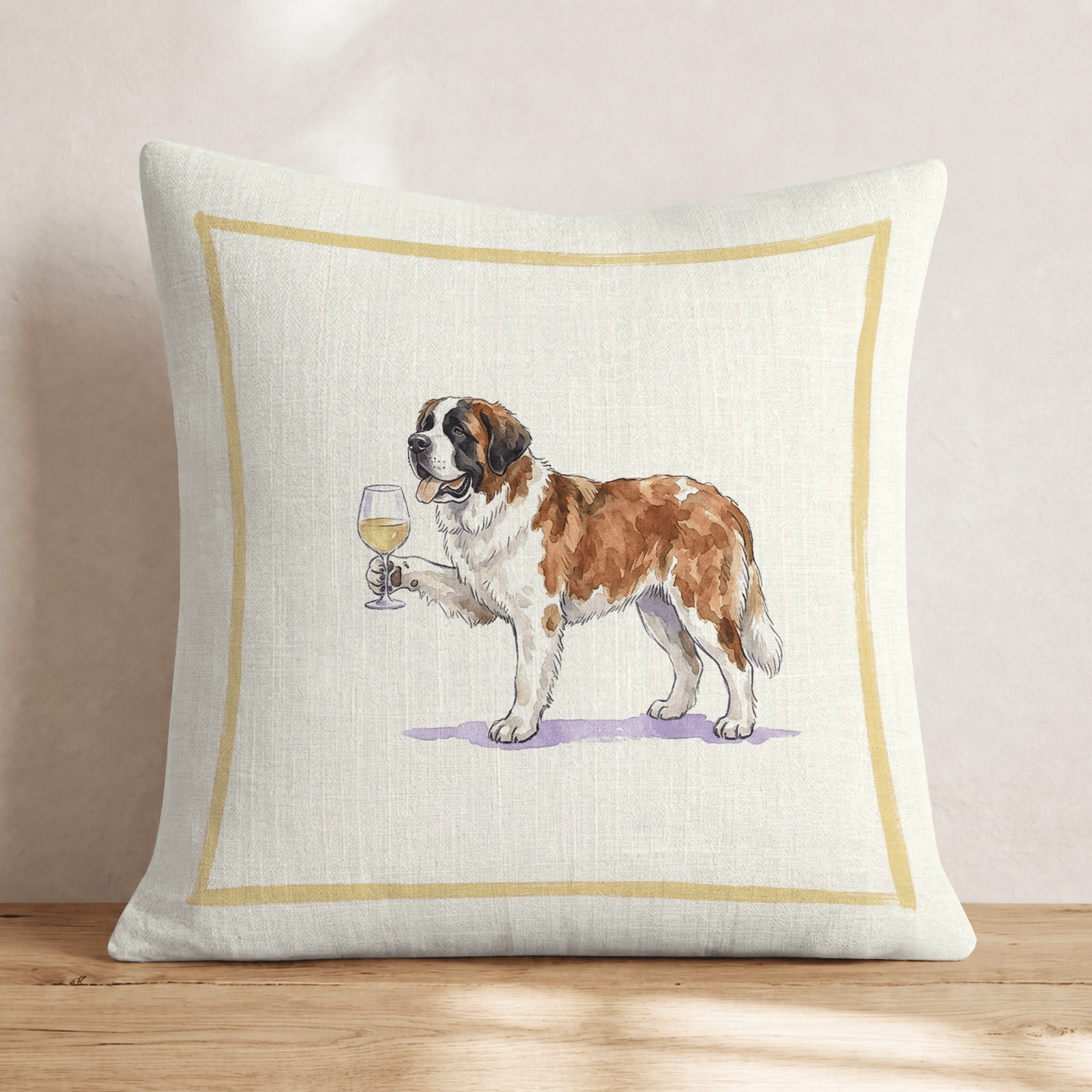 White Wine Saint Bernard Throw Pillow - Hillcroft Home
