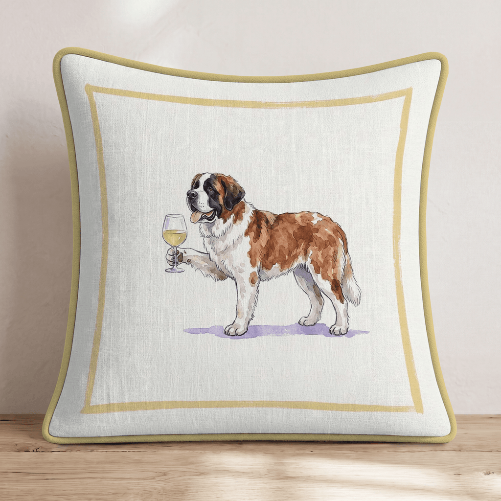 White Wine Saint Bernard Throw Pillow - Hillcroft Home