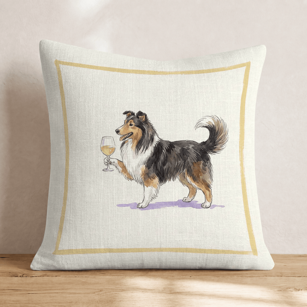 White Wine Shetland Sheepdog Throw Pillow - Hillcroft Home
