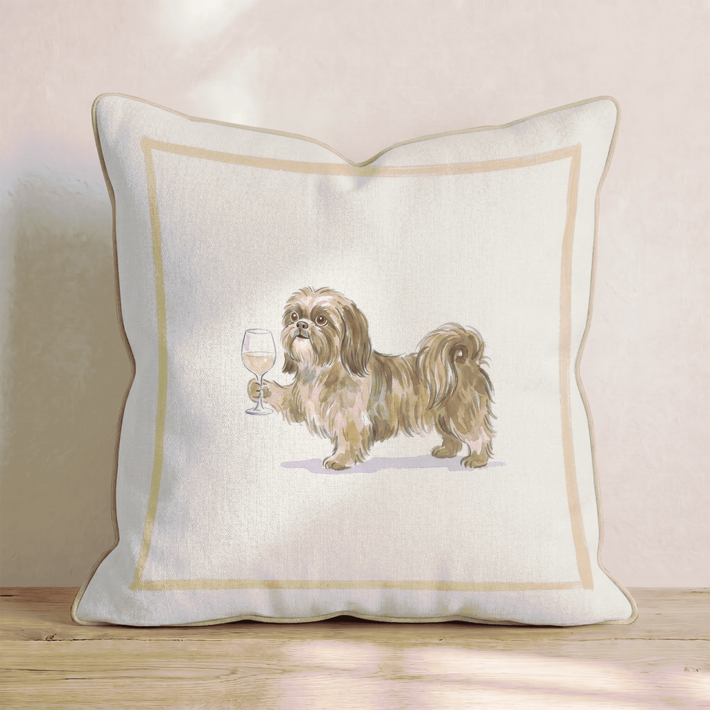 White Wine Shih Tzu Throw Pillow - Hillcroft Home