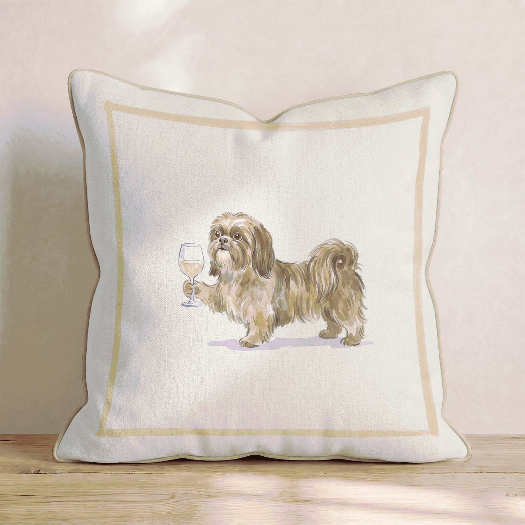 White Wine Shih Tzu Throw Pillow - Hillcroft Home