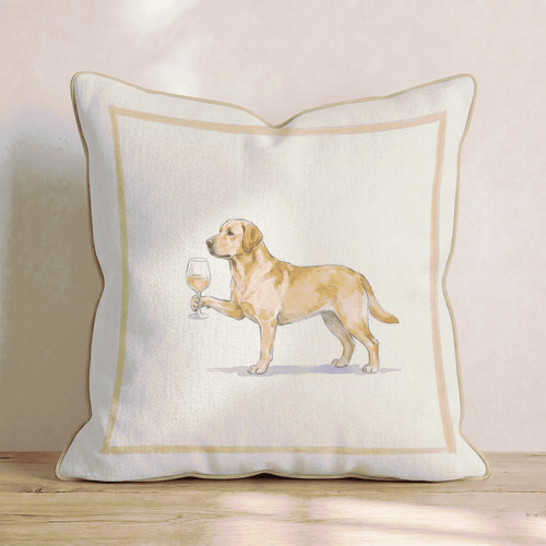 White Wine Yellow Lab Throw Pillow - Hillcroft Home
