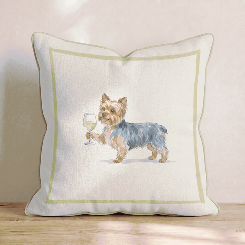 White Wine Yorkshire Terrier Throw Pillow - Hillcroft Home