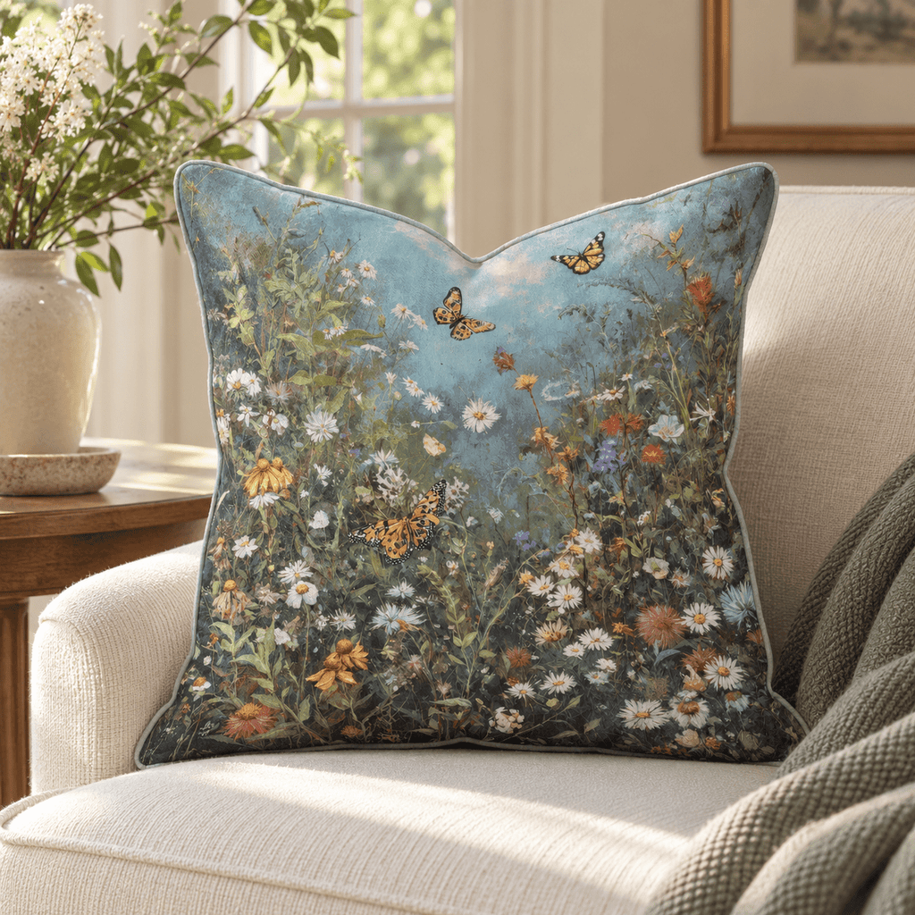 Wild Meadow Butterflies Throw Pillow throw pillow - Hillcroft Home
