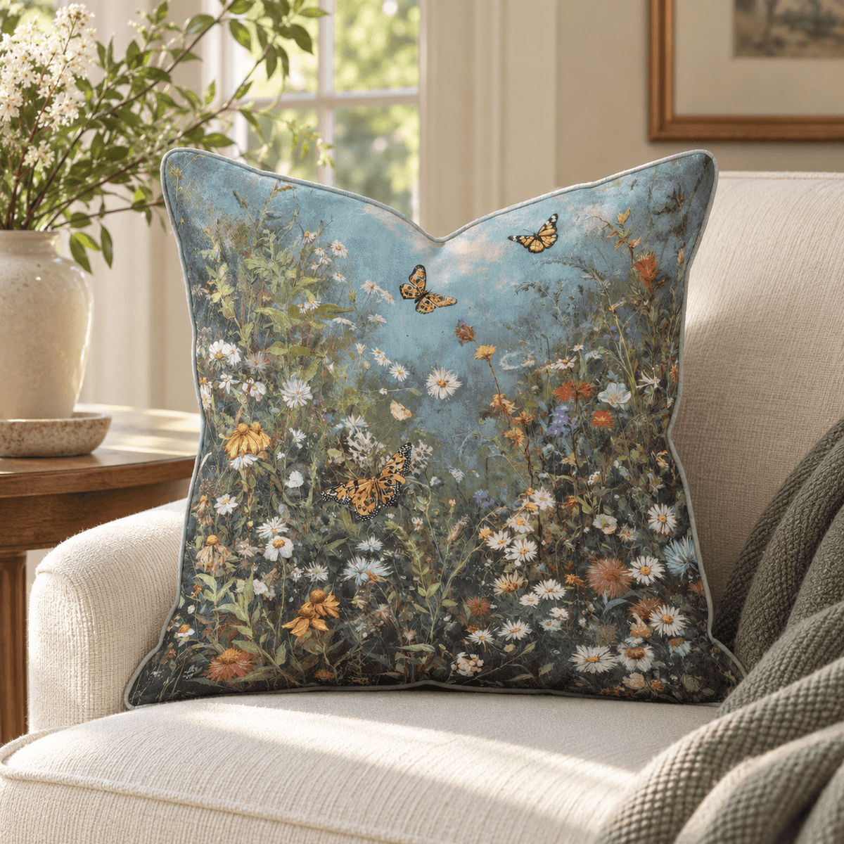 Wild Meadow Butterflies Throw Pillow throw pillow - Hillcroft Home