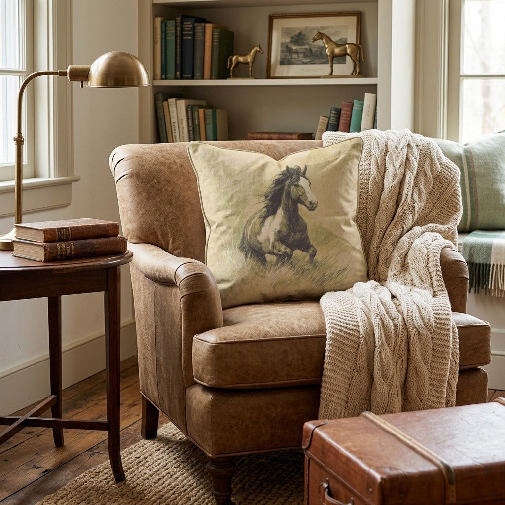 Wild Mustang Sepia Throw Pillow - Hillcroft Home