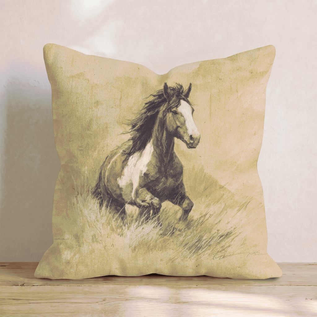 Wild Mustang Sepia Throw Pillow - Hillcroft Home
