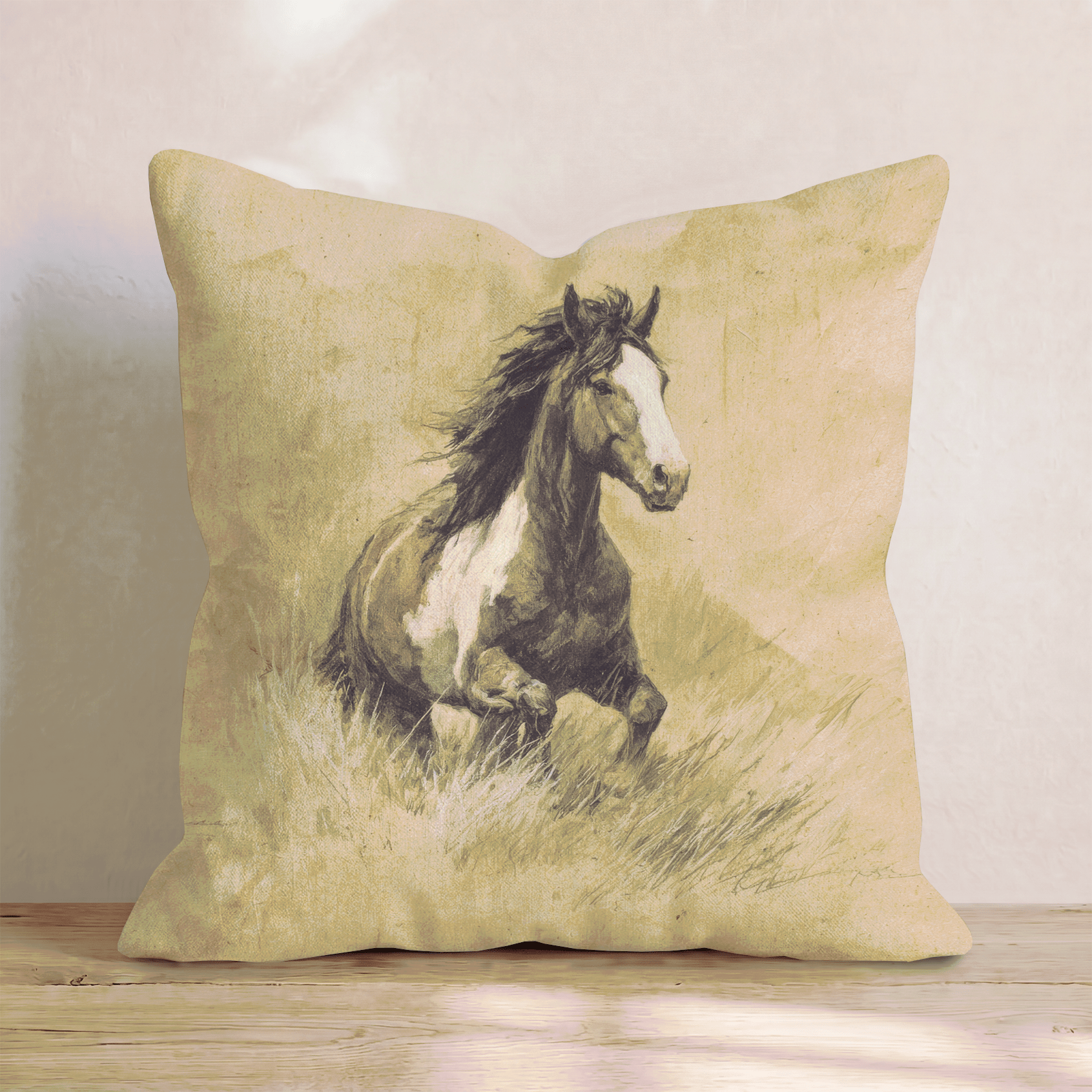 Wild Mustang Sepia Throw Pillow - Hillcroft Home