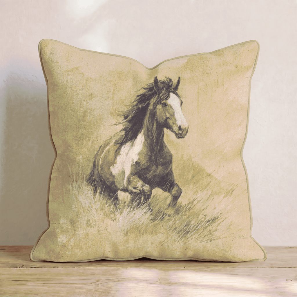 Wild Mustang Sepia Throw Pillow - Hillcroft Home