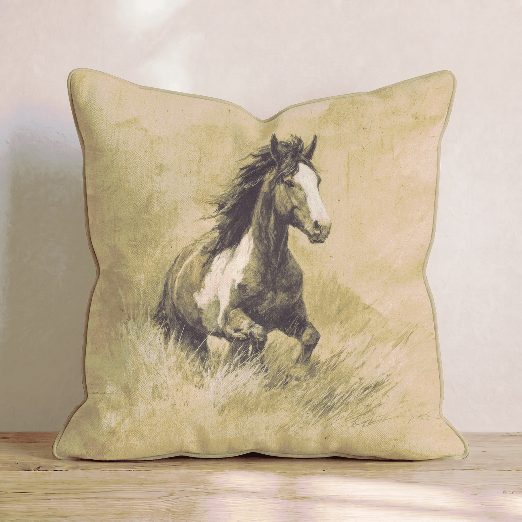 Wild Mustang Sepia Throw Pillow - Hillcroft Home