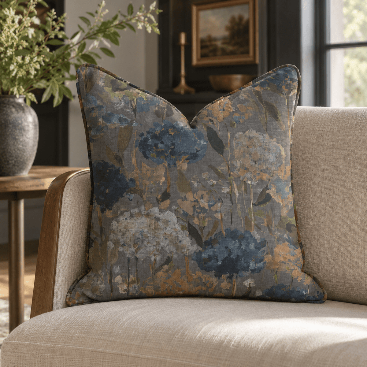 Wildflower Field Smoke Throw Pillow throw pillow - Hillcroft Home