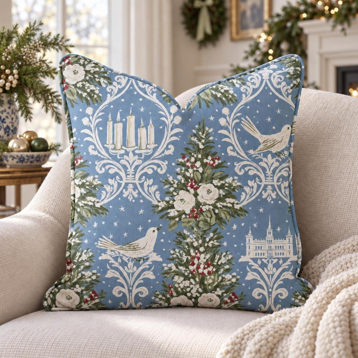 Winter Damask Throw Pillow throw pillow - Hillcroft Home