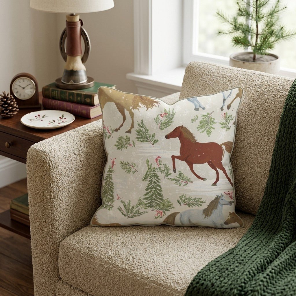 Winter Forest Horses Throw Pillow - Hillcroft Home