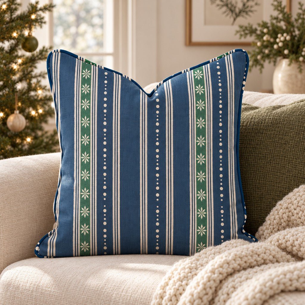 Winter Gala Holly in Navy Throw Pillow throw pillow - Hillcroft Home