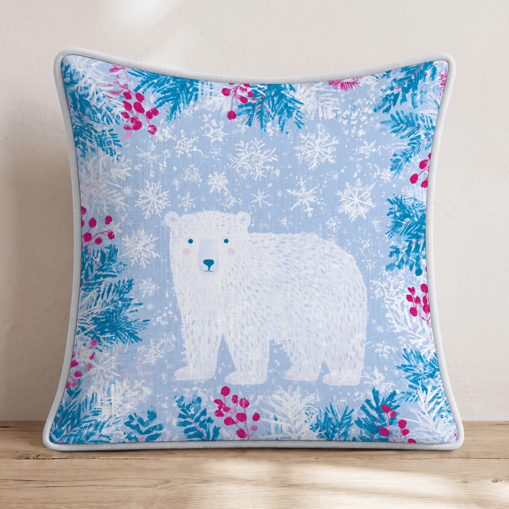 Winter Polar Bear Throw Pillow - Hillcroft Home