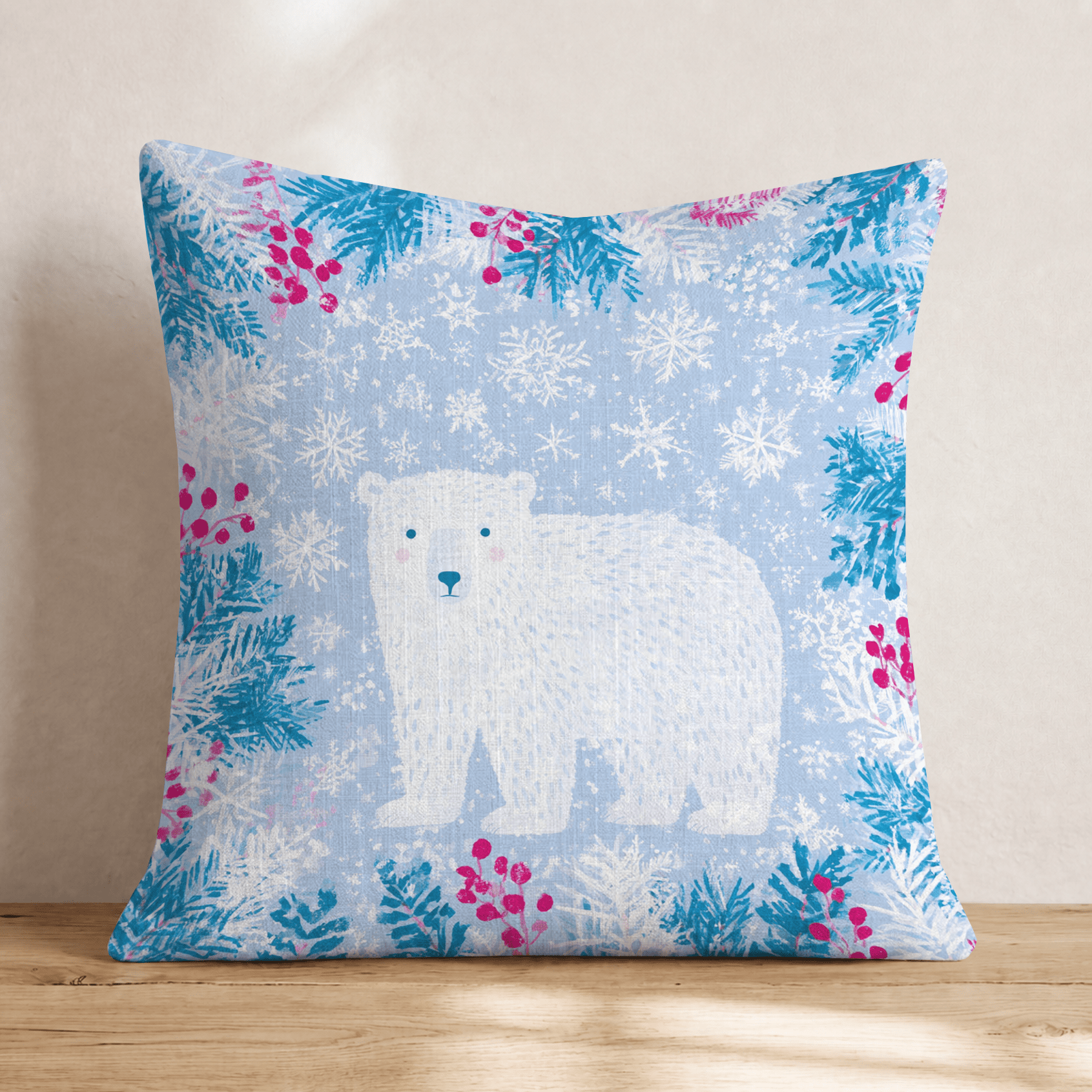 Winter Polar Bear Throw Pillow - Hillcroft Home