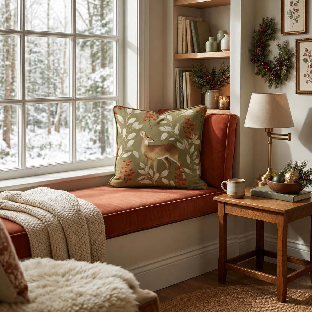 Winterberry Doe Throw Pillow throw pillow - Hillcroft Home