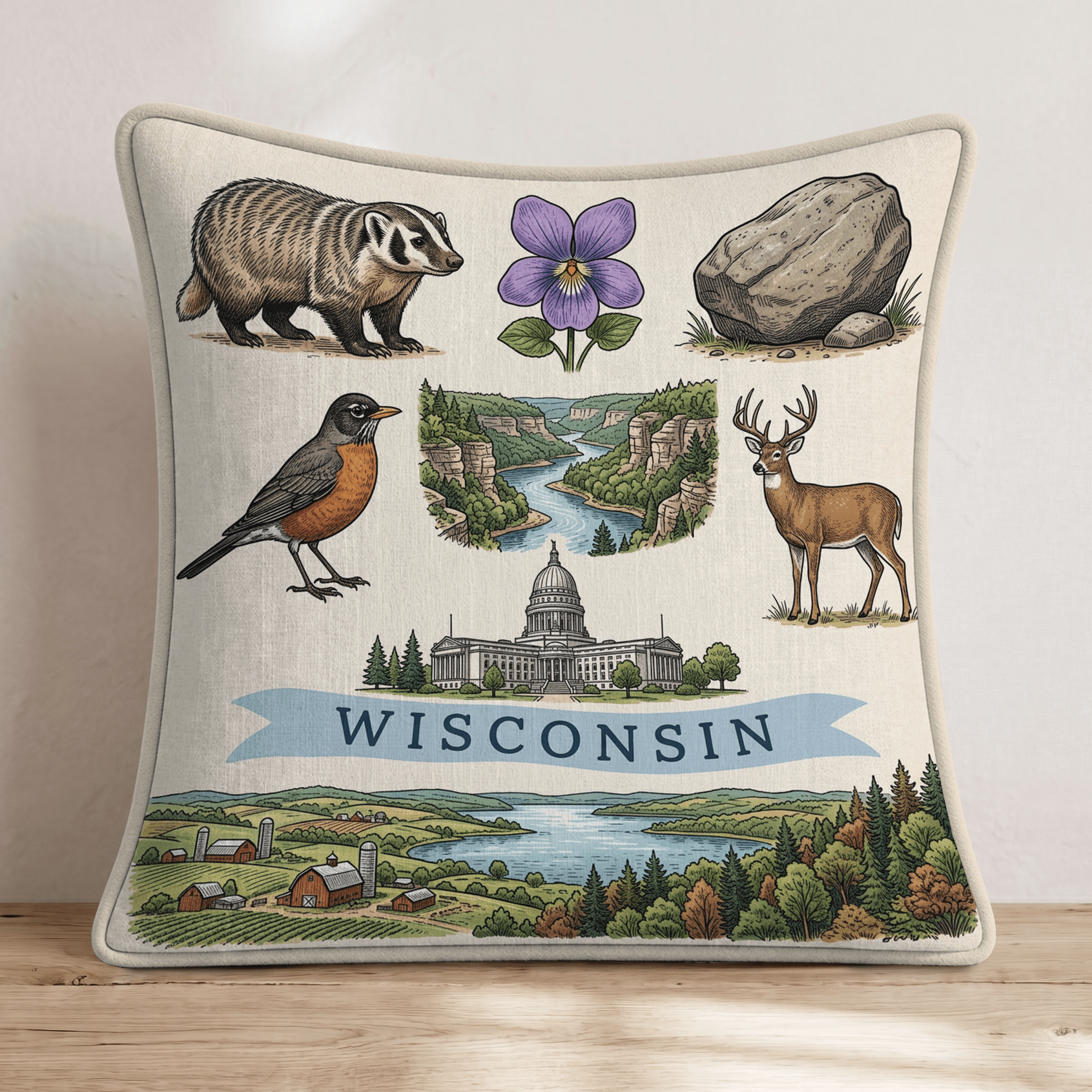 Wisconsin Gallery Throw Pillow - Hillcroft Home