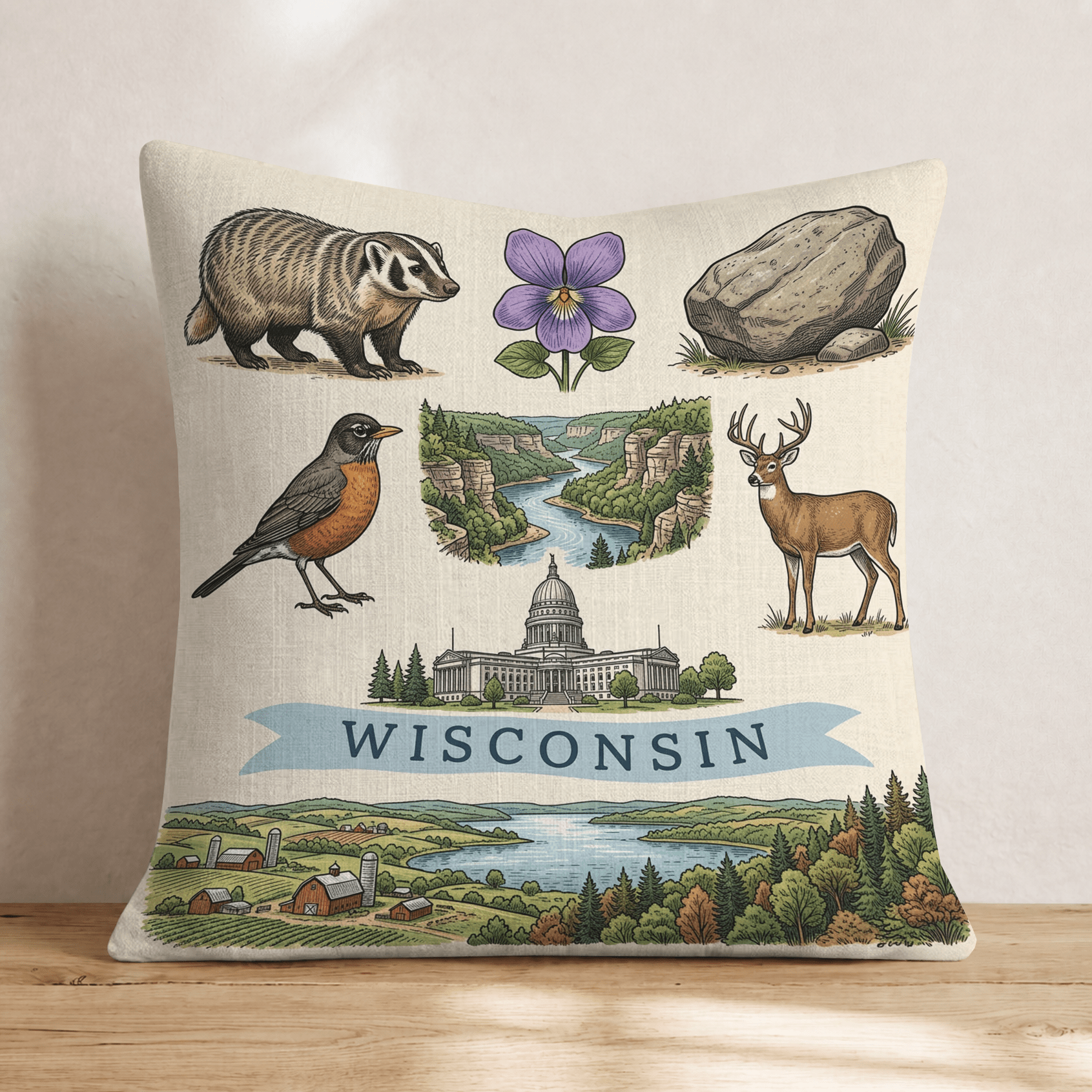 Wisconsin Gallery Throw Pillow - Hillcroft Home