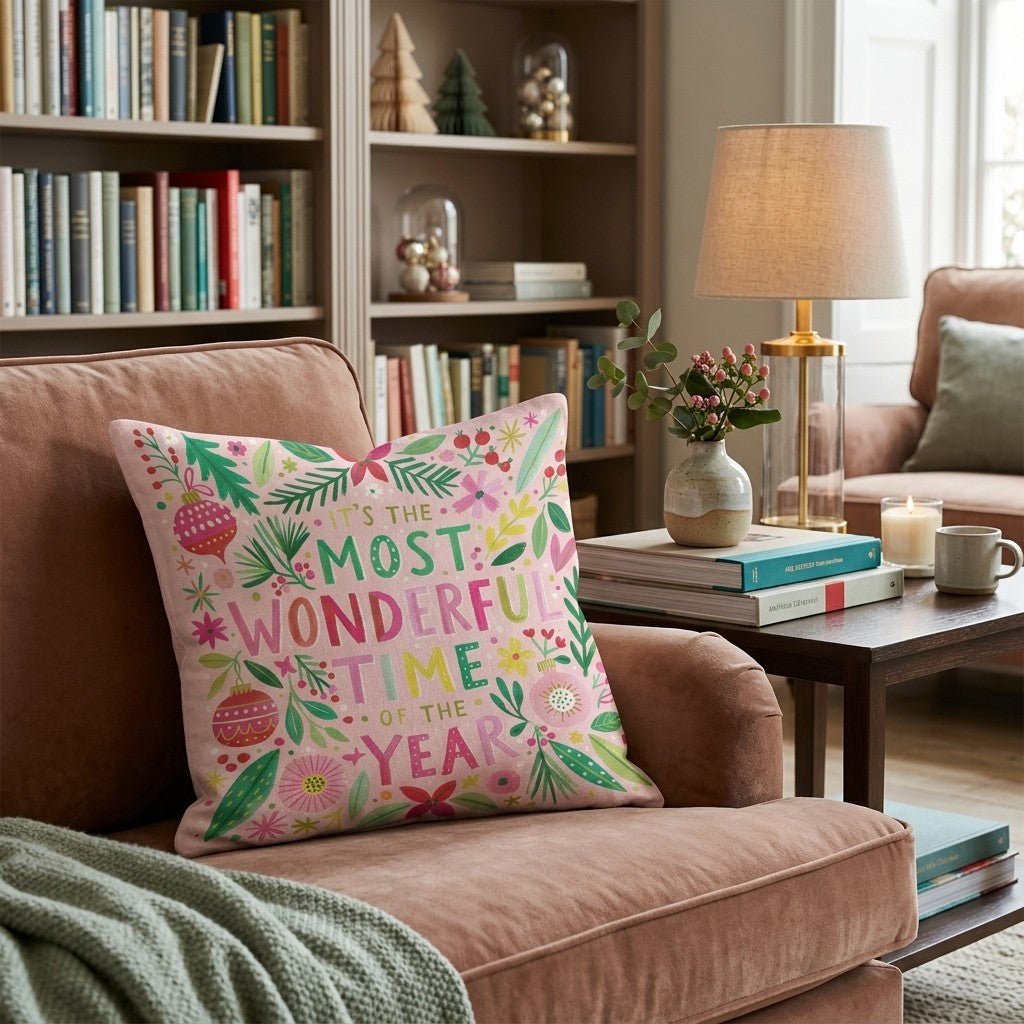 Wonderful Time Floral Type Throw Pillow - Hillcroft Home