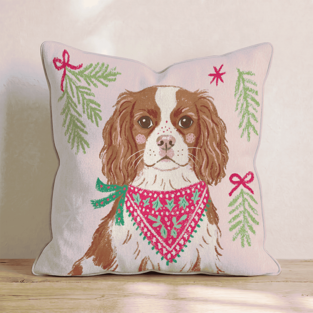 Woodland Bandana Cavalier King Charles Spaniel Throw Pillow - Hillcroft Home