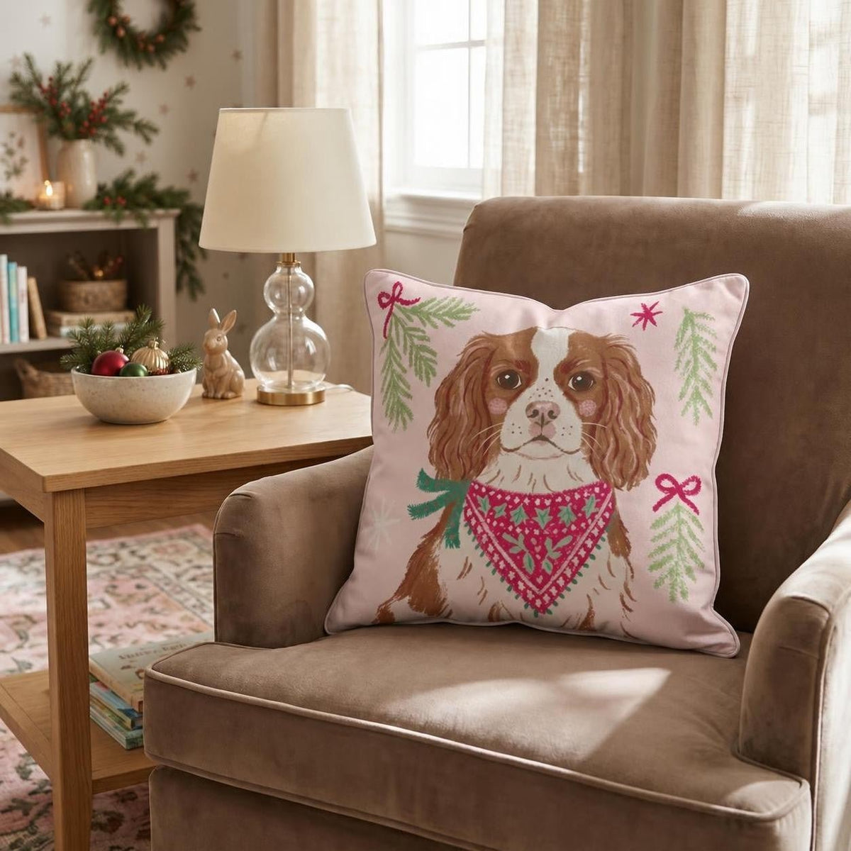 Woodland Bandana Cavalier King Charles Spaniel Throw Pillow throw pillow - Hillcroft Home