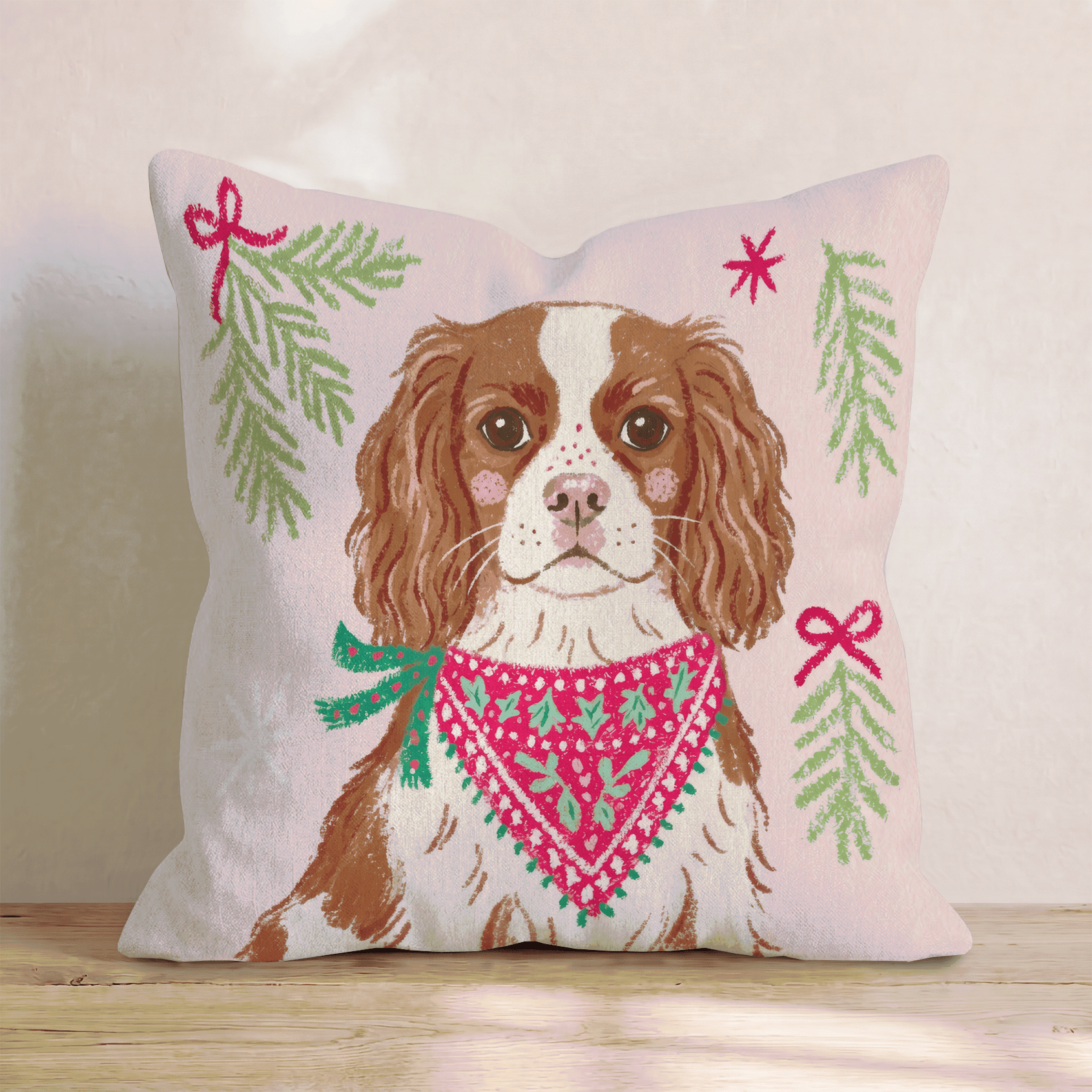 Woodland Bandana Cavalier King Charles Spaniel Throw Pillow - Hillcroft Home