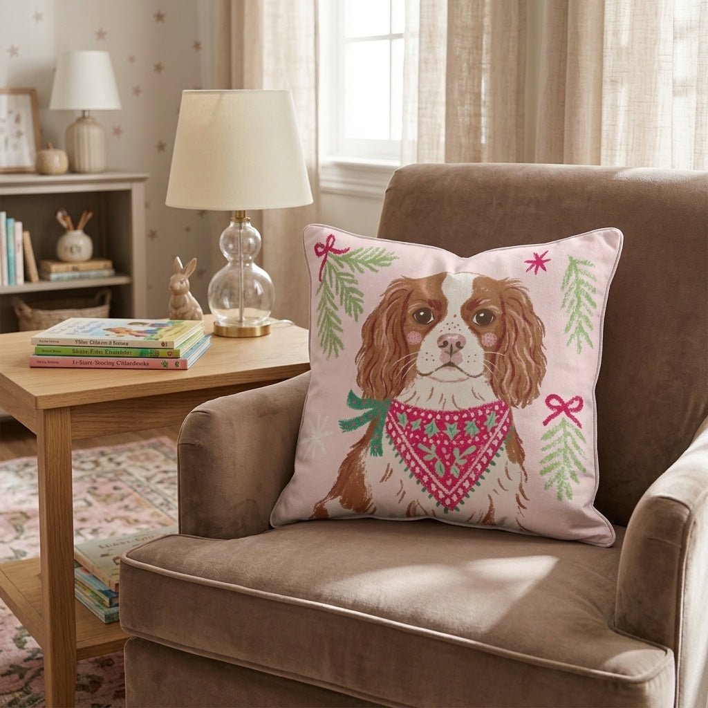 Woodland Bandana Cavalier King Charles Spaniel Throw Pillow - Hillcroft Home