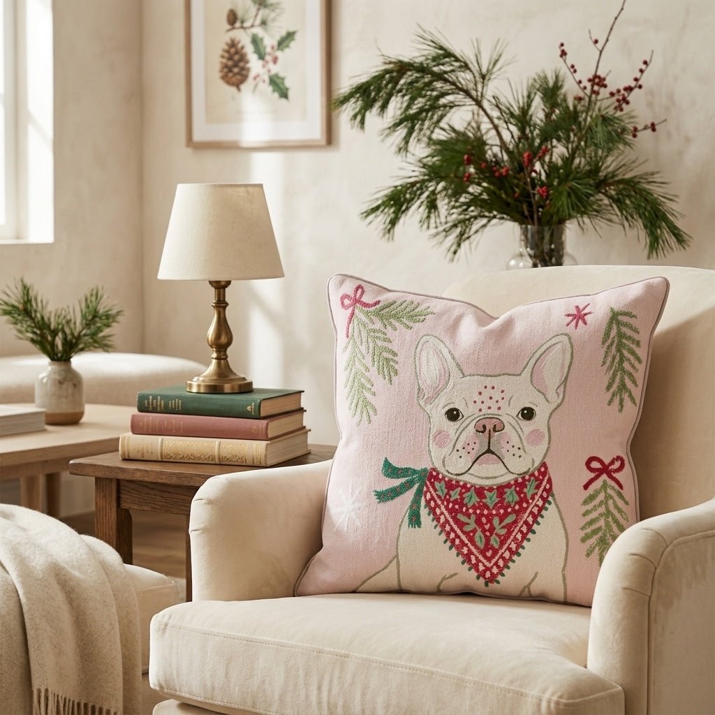 Woodland Bandana French Bulldog Throw Pillow - Hillcroft Home