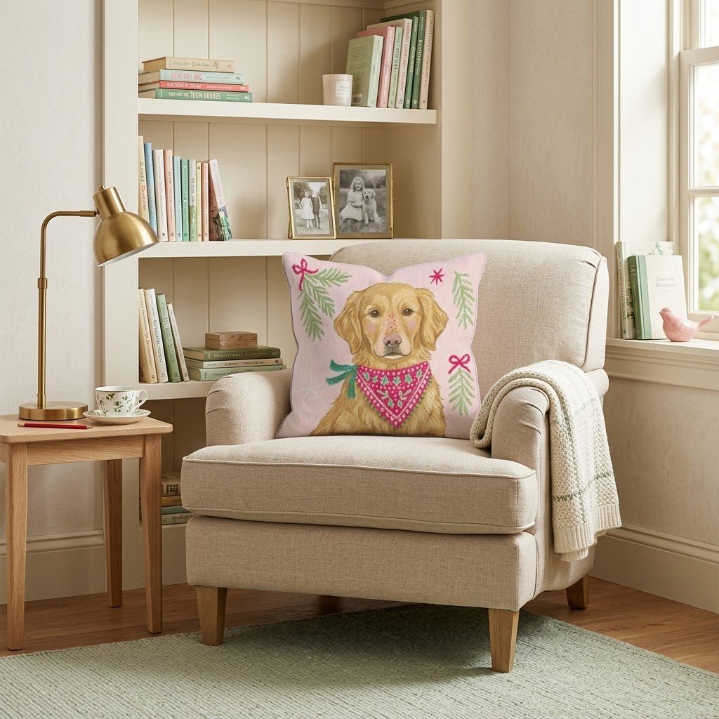Woodland Bandana Golden Retriever Throw Pillow - Hillcroft Home