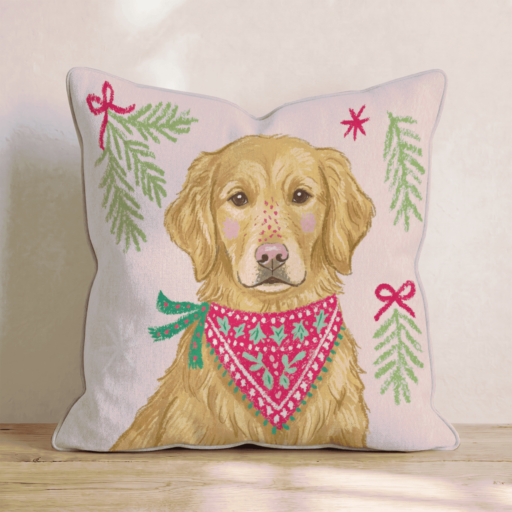 Woodland Bandana Golden Retriever Throw Pillow - Hillcroft Home