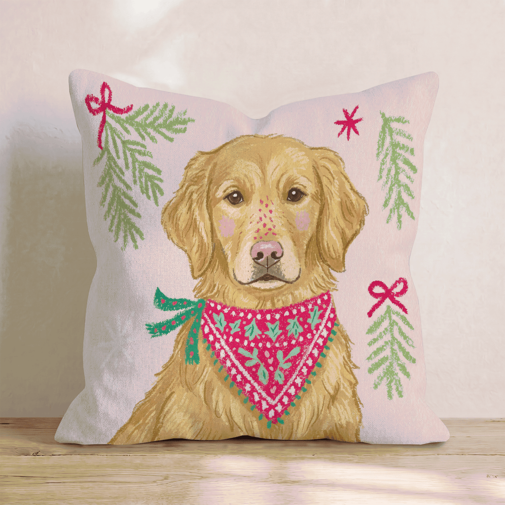 Woodland Bandana Golden Retriever Throw Pillow - Hillcroft Home