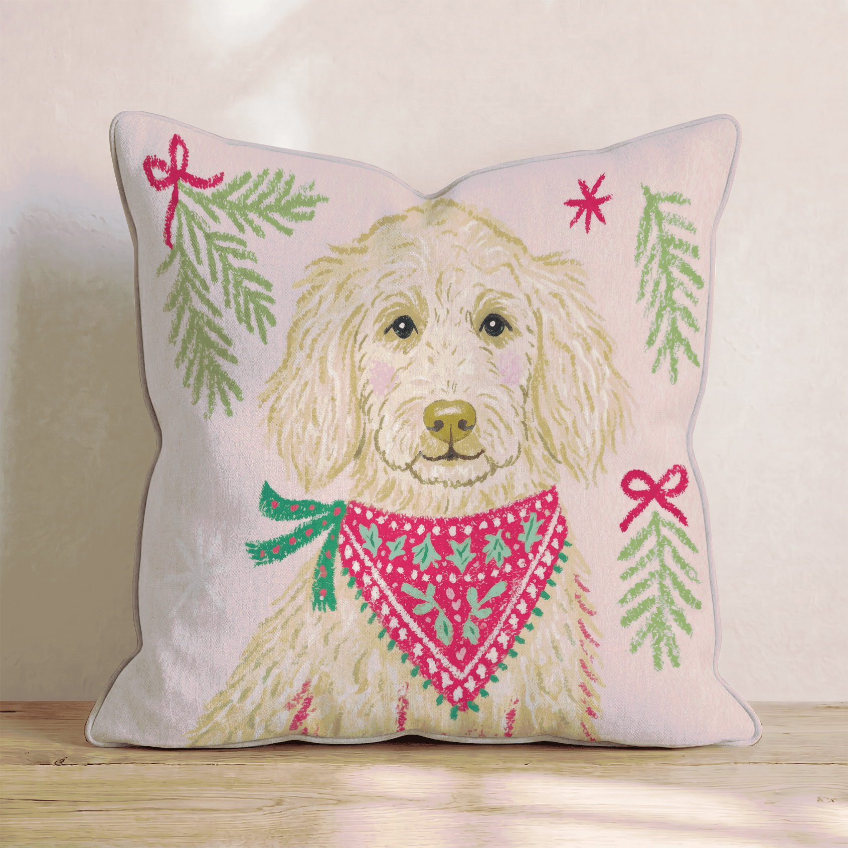 Woodland Bandana Goldendoodle Throw Pillow - Hillcroft Home
