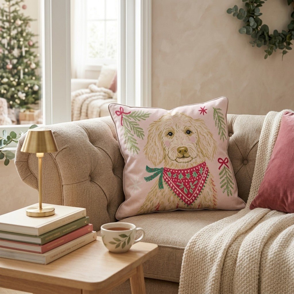 Woodland Bandana Goldendoodle Throw Pillow - Hillcroft Home