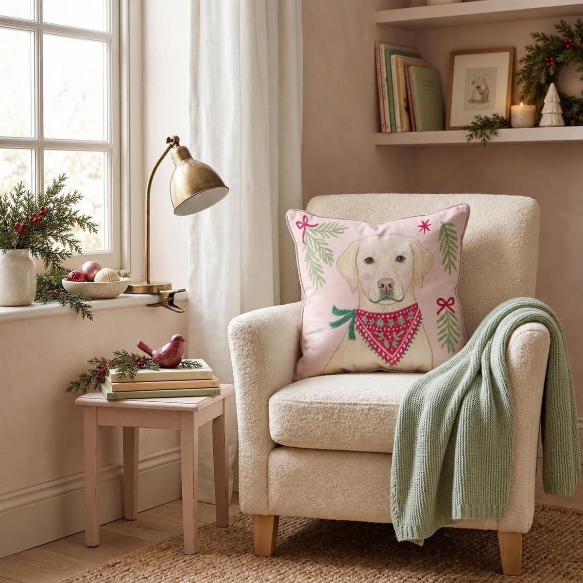 Woodland Bandana Labrador Retriever Throw Pillow throw pillow - Hillcroft Home