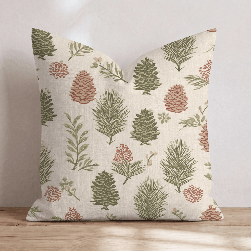 Woodland Pinecone Toile Throw Pillow - Hillcroft Home