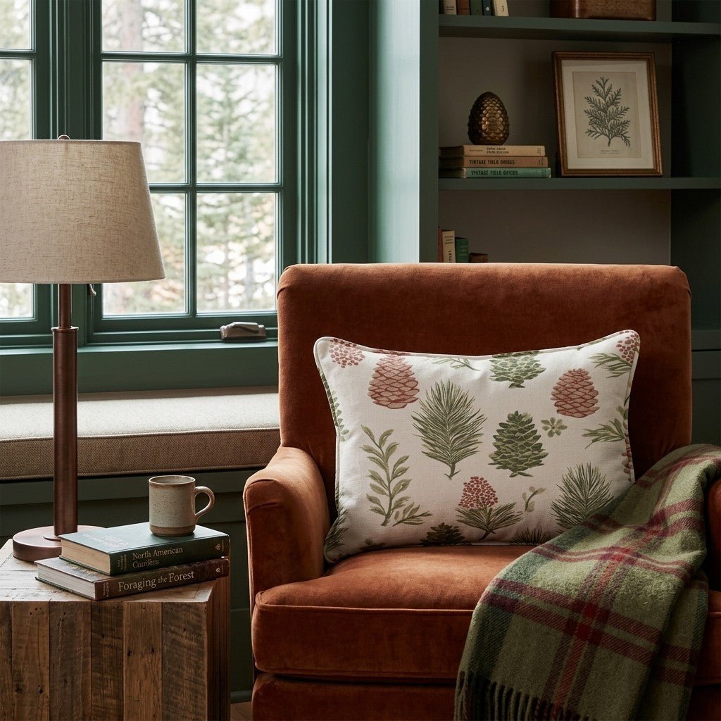 Woodland Pinecone Toile Throw Pillow - Hillcroft Home