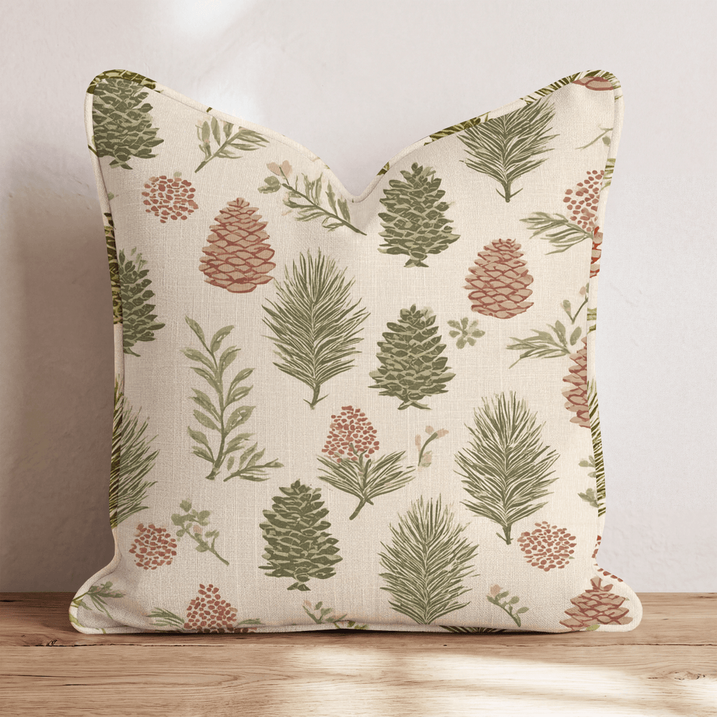 Woodland Pinecone Toile Throw Pillow - Hillcroft Home