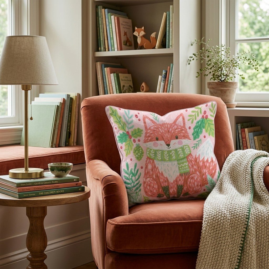Woodland Scarf Fox Throw Pillow - Hillcroft Home