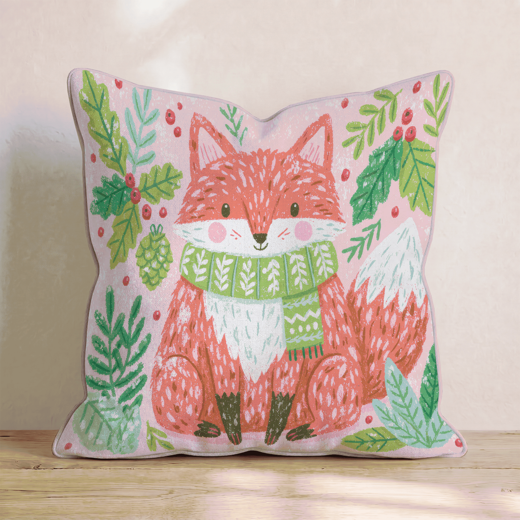 Woodland Scarf Fox Throw Pillow - Hillcroft Home