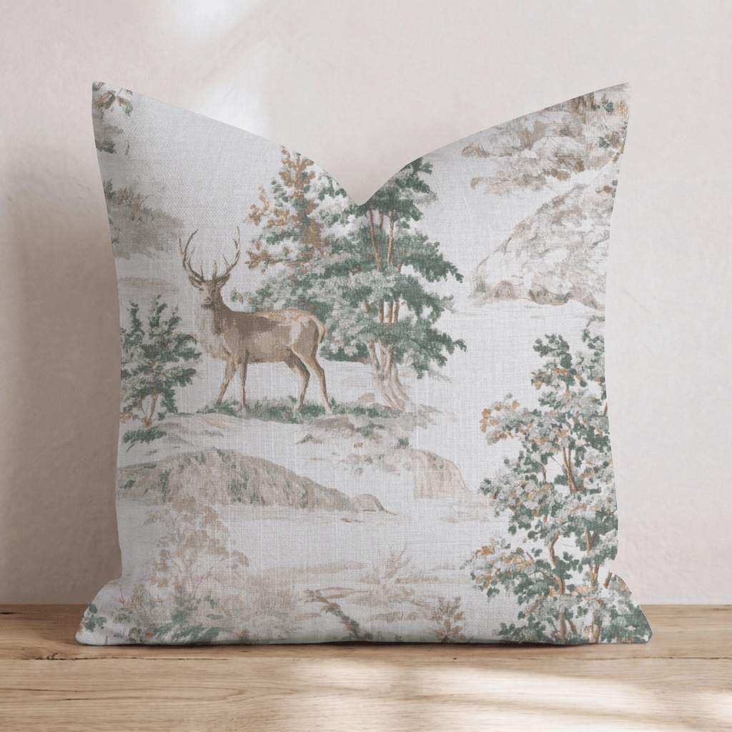 Woodland Stag Toile Throw Pillow throw pillow - Hillcroft Home