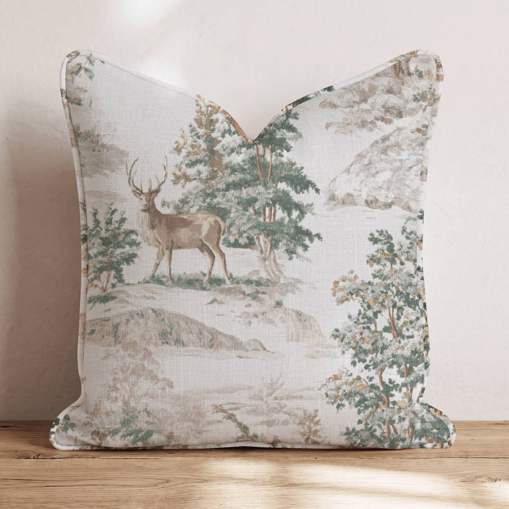 Woodland Stag Toile Throw Pillow throw pillow - Hillcroft Home
