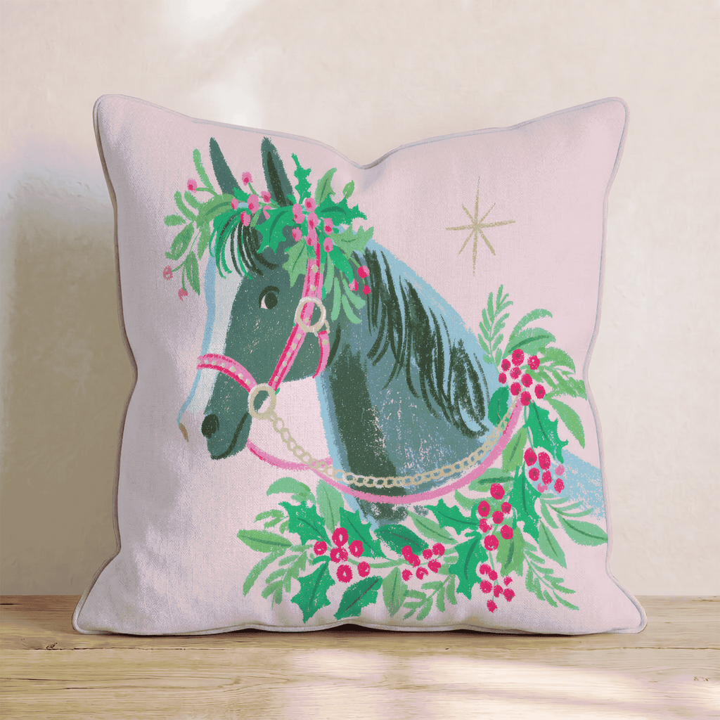 Wreathed Carriage Horse Throw Pillow - Hillcroft Home
