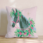 Wreathed Carriage Horse Throw Pillow - Hillcroft Home