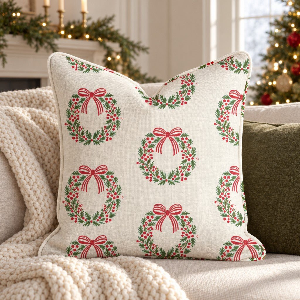 Wreathed for the Holidays Throw Pillow throw pillow - Hillcroft Home