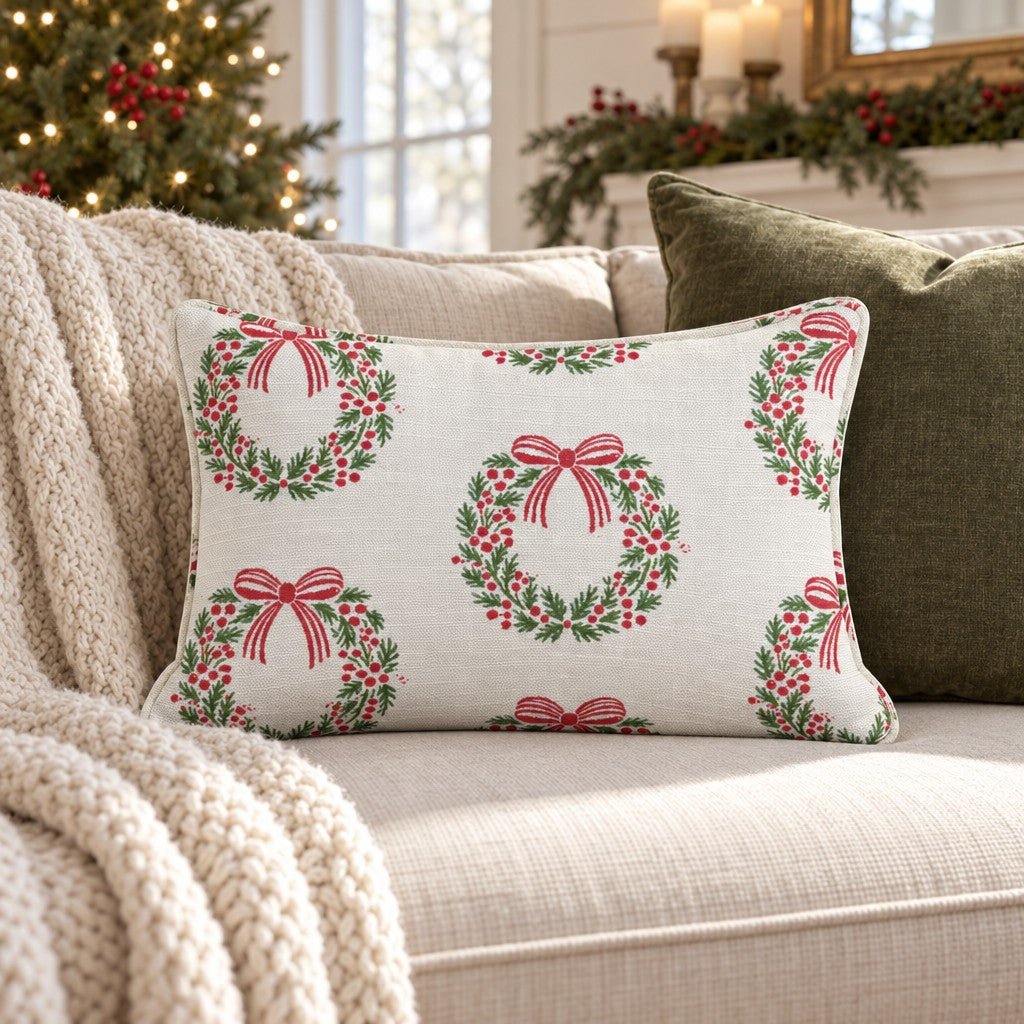 Wreathed for the Holidays Throw Pillow throw pillow - Hillcroft Home