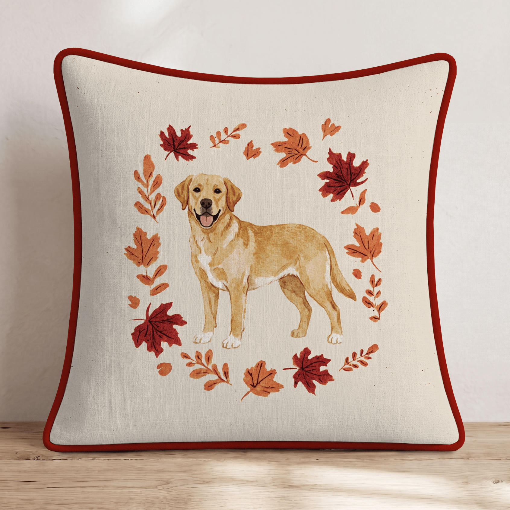 Yellow Labrador Retriever Fallen Leaves Throw Pillow - Hillcroft Home