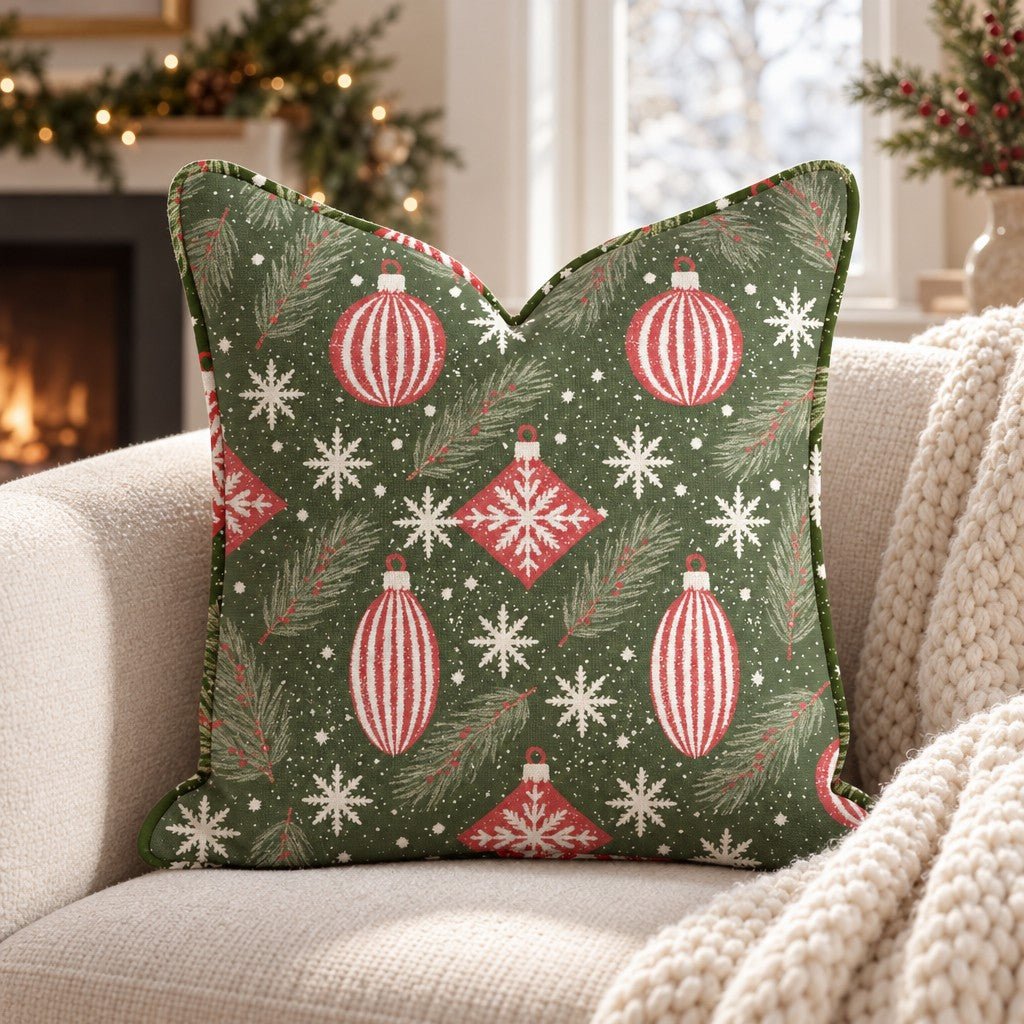 Yesteryear Ornaments Throw Pillow throw pillow - Hillcroft Home